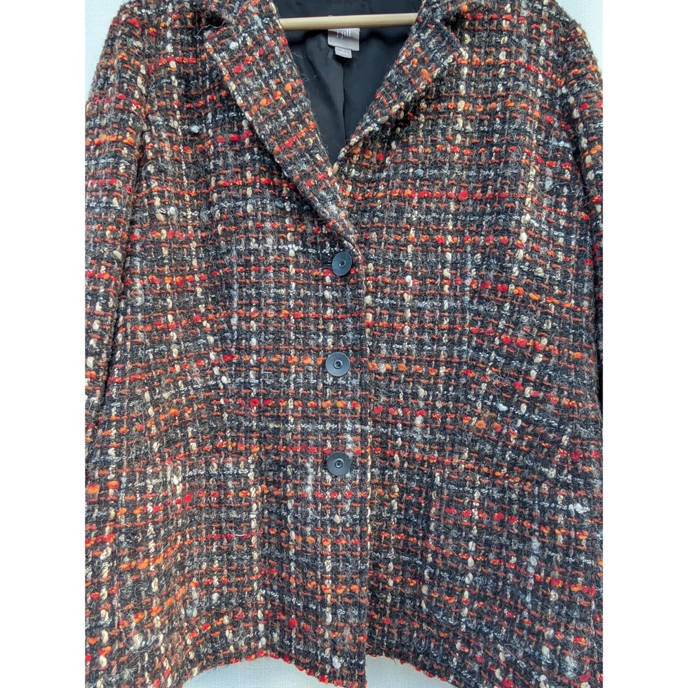 J Jill Dark Academia Tweed Jacket L Wool Blend Earth Tone Winter Warm Car Coat - Picture 6 of 6